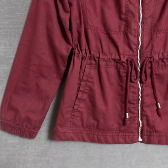 Old Navy Jacket L Burgundy Full Zip Drawstring Utility Coat Fall Layering Casual - Picture 4 of 10